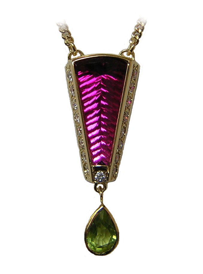 tourmaline, diamond and peridot pendant